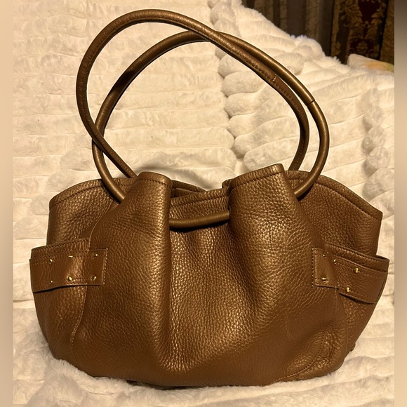 COLE HAAN Village F03 Bronze Leather Shoulder Bag with Gold Hardware - Picture 2 of 7